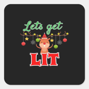 Let's Get Lit Christmas Reindeer Funny Square Sticker