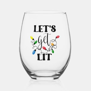 Let's Get Lit Christmas Stemless Wine Glass