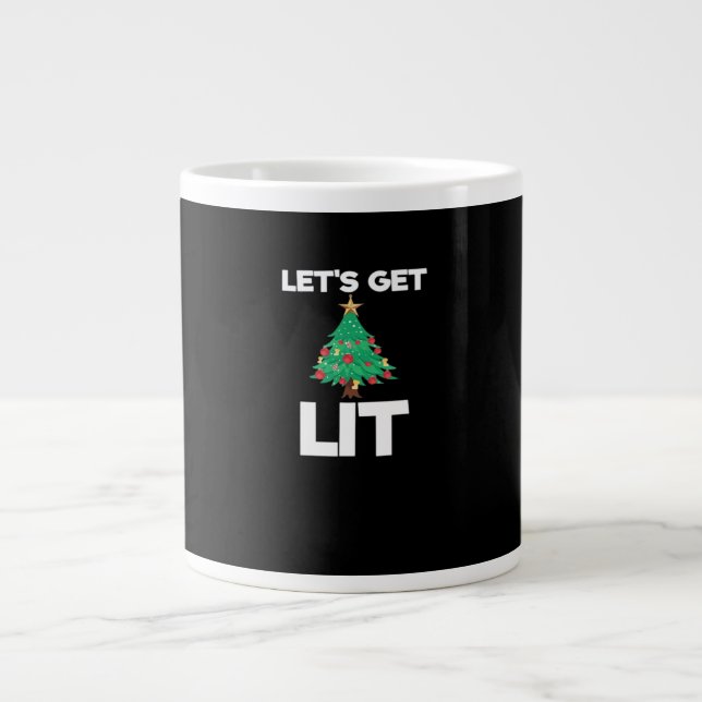Let's Get Lit Christmas Tree Holiday Drinking Large Coffee Mug (Front)