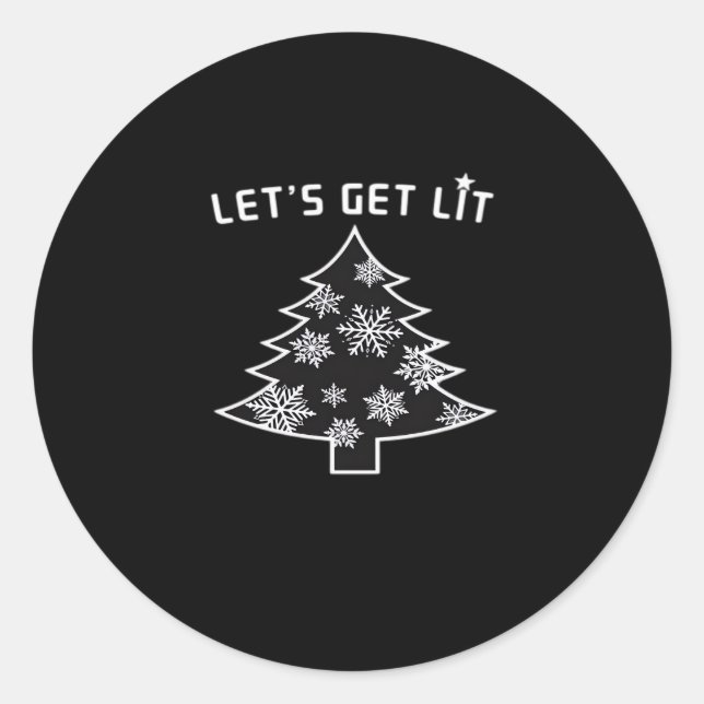Let's Get Lit Christmas Tree Holiday Lights Essent Classic Round Sticker (Front)