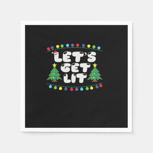 Let's Get Lit Christmas Tree Jingle Bells  Napkin (Front)