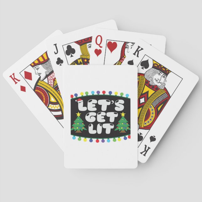 Let's Get Lit Christmas Tree Merry Funny Jokes Sat Playing Cards (Back)