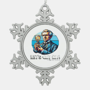 Let's Get Lit! Classic Cool Minimal Snowflake Pewter Christmas Ornament