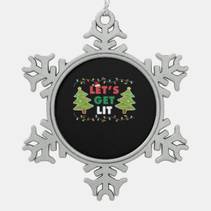 Let's Get Lit Classic Retro Graphic Snowflake Pewter Christmas Ornament