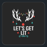 Let's Get Lit Cool Christmas Square Sticker<br><div class="desc">Let's Get Lit Cool Christmas: A trendy and modern holiday pun design. Perfect for stylish Christmas outfits. Cool,  bold,  and festive.</div>