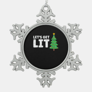 Let's Get Lit Drinking Christmas Snowflake Pewter Christmas Ornament