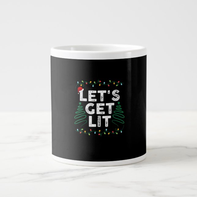Let's Get Lit Drinking Funny Christmas Gift Large Coffee Mug (Front)