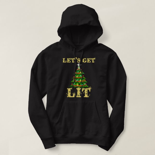 Let's Get Lit Drinking Funny Christmas  Hoodie (Design Front)