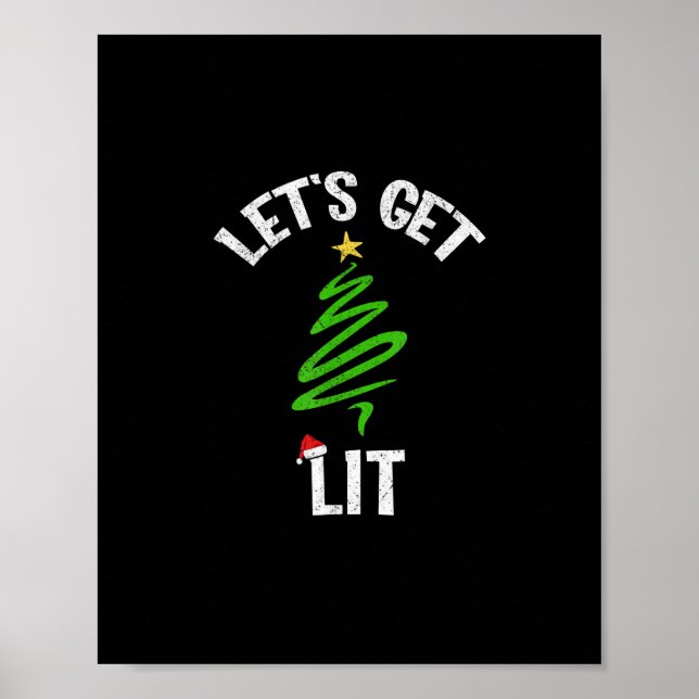 Let's Get Lit Drinking Funny Christmas Poster (Front)