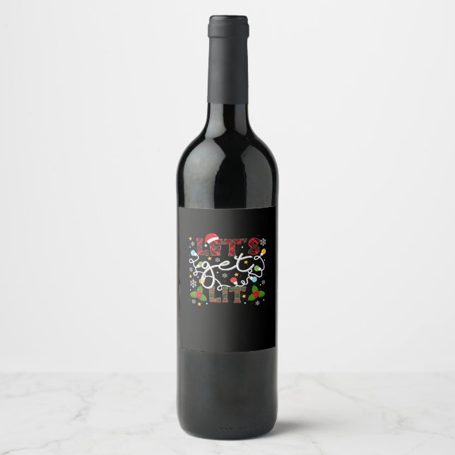 Let's Get Lit Drinking Santa Christmas Lights Wine Label (Front)