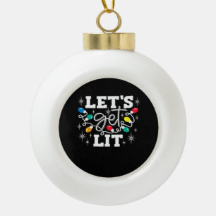 Let's Get Lit Drinking Santa Hat Christmas Lights Ceramic Ball Christmas Ornament
