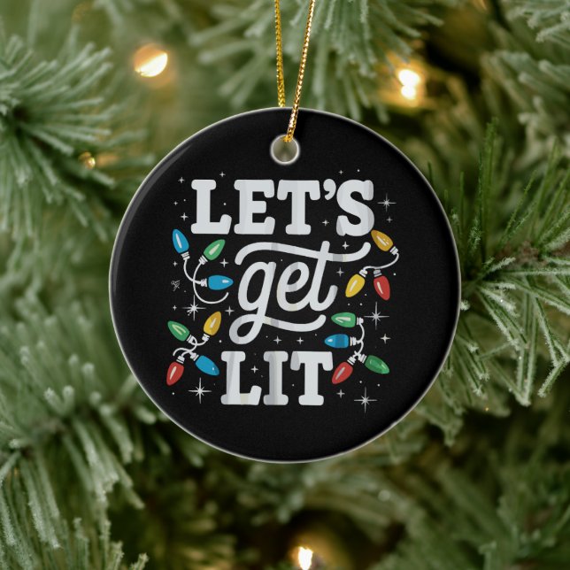 Let's Get Lit Drinking Santa Hat Christmas Lights  Ceramic Tree Decoration (Tree)