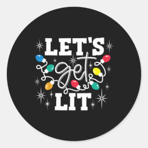 Let's Get Lit Drinking Santa Hat Christmas Lights Classic Round Sticker