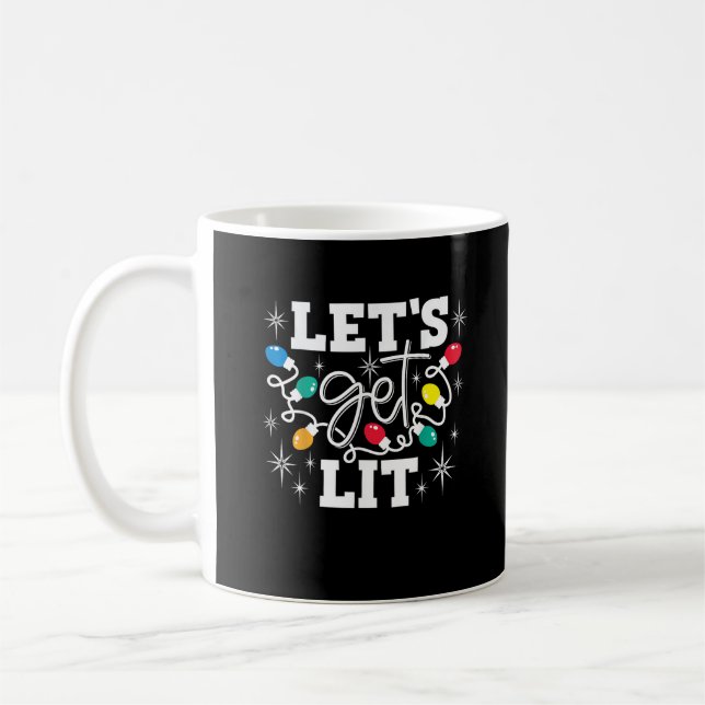 Let's Get Lit Drinking Santa Hat Christmas Lights  Coffee Mug (Left)