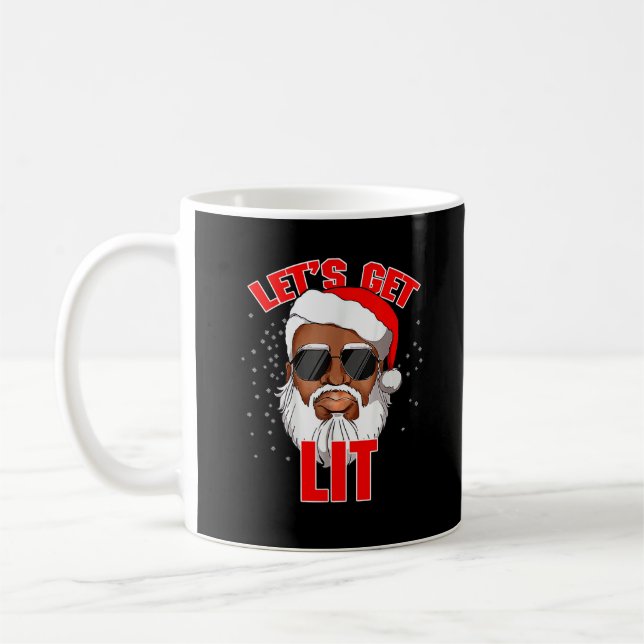 Let's Get Lit Drinking Santa Hat Christmas Lights  Coffee Mug (Left)
