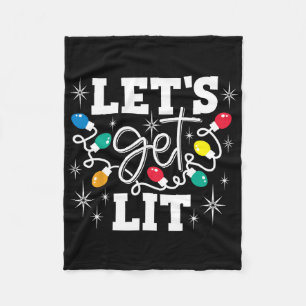 Let's Get Lit Drinking Santa Hat Christmas Lights  Fleece Blanket