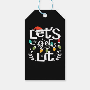 Let's Get Lit Drinking Santa Hat Christmas Lights  Gift Tags