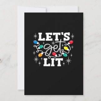 Let's Get Lit Drinking Santa Hat Christmas Lights  Holiday Card