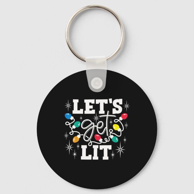 Let's Get Lit Drinking Santa Hat Christmas Lights  Key Ring (Front)
