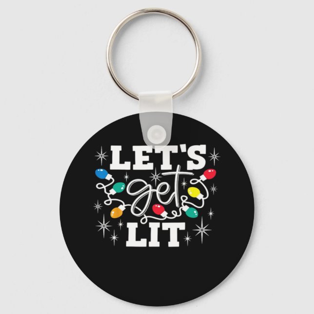 Let's Get Lit Drinking Santa Hat Christmas Lights  Key Ring (Front)
