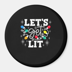 Let's Get Lit Drinking Santa Hat Christmas Lights Magnet