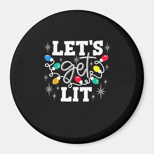 Let's Get Lit Drinking Santa Hat Christmas Lights  Magnet (Front)