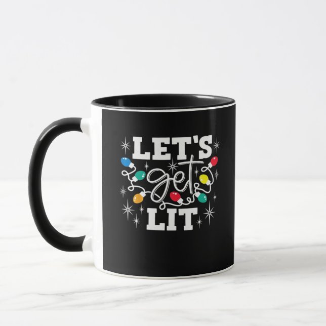 Let's Get Lit Drinking Santa Hat Christmas Lights  Mug (Left)