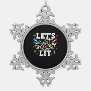 Let's Get Lit Drinking Santa Hat Christmas Lights  Snowflake Pewter Christmas Ornament