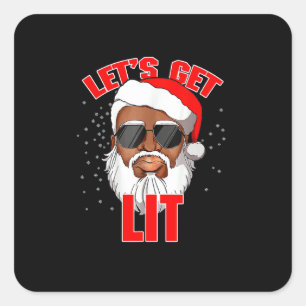 Let's Get Lit Drinking Santa Hat Christmas Lights Square Sticker