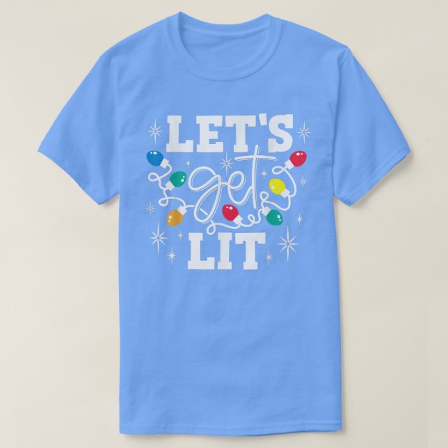 Let's Get Lit Drinking Santa Hat Christmas Lights  T-Shirt (Design Front)