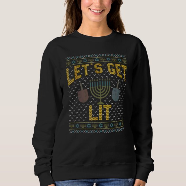 Let's Get Lit Drinking Ugly Hanukkah Sweater (Front)