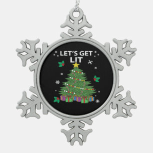 Let's Get Lit Essential Aesthetic Style Snowflake Pewter Christmas Ornament