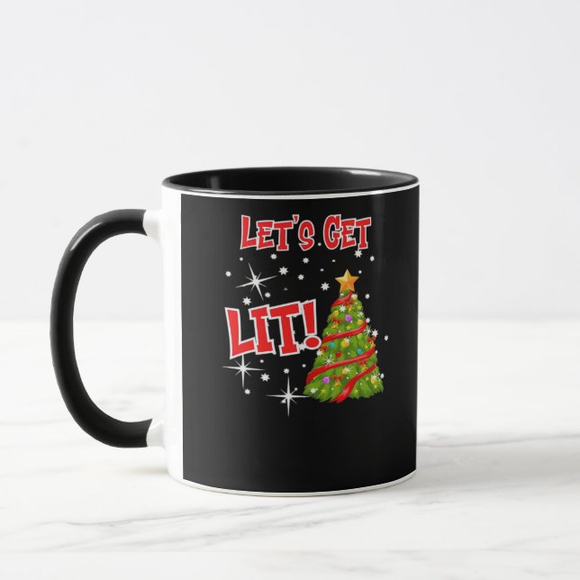 Let's Get Lit, Fun Idiom, Christmas Lights, Christ Mug (Left)