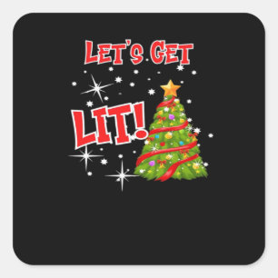 Let's Get Lit, Fun Idiom, Christmas Lights, Christ Square Sticker