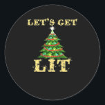 Let's Get Lit Funny Christmas Drinking Classic Classic Round Sticker<br><div class="desc">Let's Get Lit Funny Christmas Drinking Classic: A humourous classic pun design for holiday drinkers. Perfect for parties. Fun,  witty,  and festive.</div>