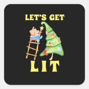 Let's Get Lit Funny Christmas Drinking Classic Square Sticker
