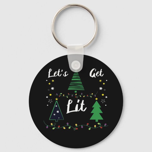 Let's Get Lit Funny Christmas Drinking Essential Key Ring (Front)