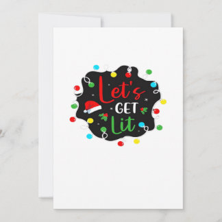 Let's Get Lit Funny Christmas Drinking Lights Sant Holiday Card