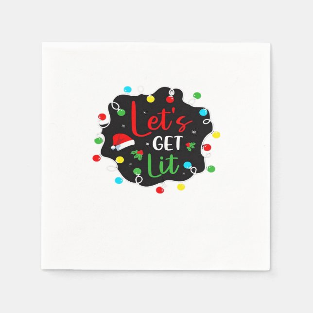 Let's Get Lit Funny Christmas Drinking Lights Sant Napkin (Front)