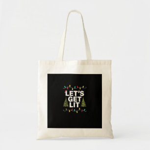 Let's Get Lit Funny Christmas Drinking Lights Tote Bag