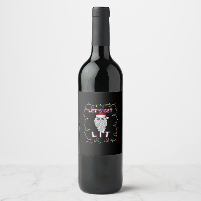 Let's Get Lit Funny Christmas Drinking Wine Label (Front)