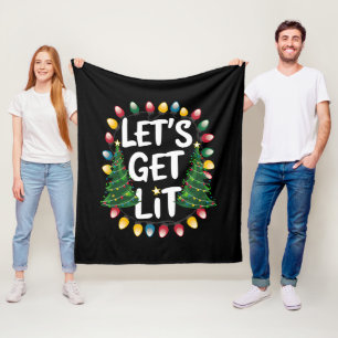 Let's Get Lit Funny Christmas Drinking Xmas Lights Fleece Blanket