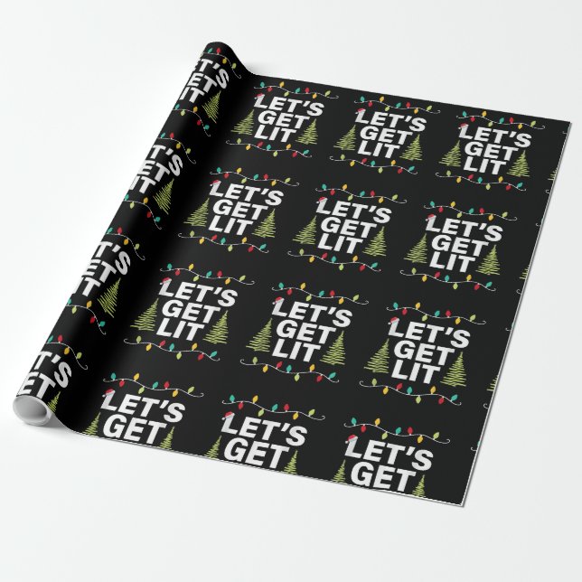 Let's Get Lit Funny Christmas Lights Family Xmas P Wrapping Paper (Unrolled)