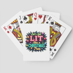 Let's Get Lit -  Funny Christmas Pun Graphic Holid Playing Cards