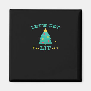 Let's Get Lit Funny Drunk Drinking Christmas Tree Magnet
