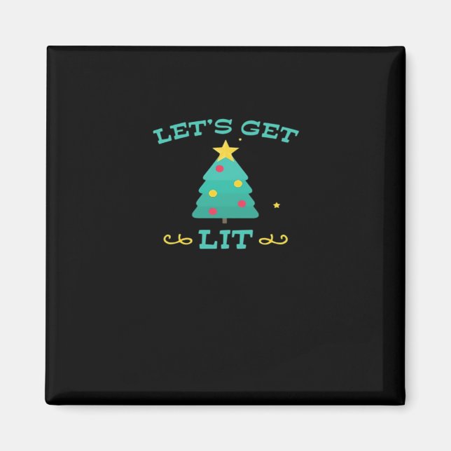 Let's Get Lit Funny Drunk Drinking Christmas Tree  Magnet (Front)