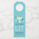 Let's Get Lit | Funny Hanukkah Bottle Tag<br><div class="desc">Dress up your Hanukkah wine,  spirits or beer gifts with these cute and funny tags. Bottle hang tags feature a turquoise blue background with "let's get lit" and a lit menorah illustration accented with blue and white stars. Customise with a name and/or personalised Hanukkah greeting.</div>