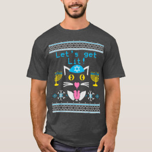 Let's Get Lit Funny Hanukkah Cat Lover T-Shirt