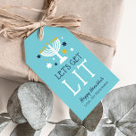 Let's Get Lit | Funny Hanukkah Gift Tags<br><div class="desc">Dress up your Hanukkah gifts with these cute and funny tags. Design features a turquoise blue background with "let's get lit" and a lit menorah illustration accented with blue and white stars. Customise with a name and/or personalised Hanukkah greeting. Blank on reverse side. Especially perfect for gifts of wine and...</div>