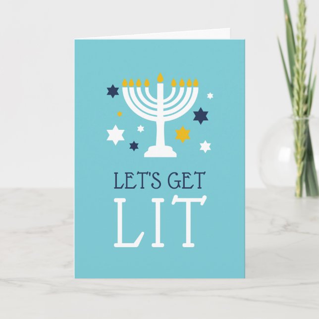 Let's Get Lit | Funny Hanukkah Greeting Card (Front)